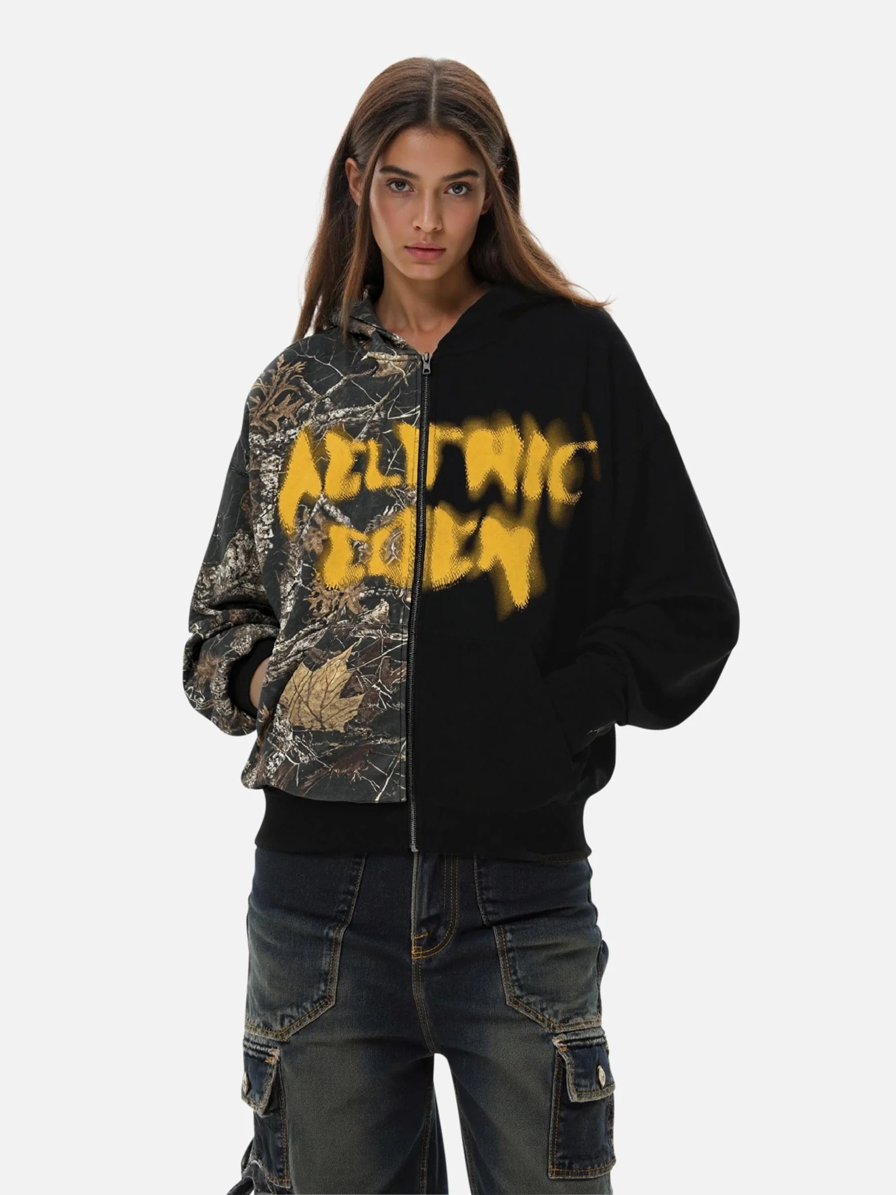 Aelfric Eden Leaf CAMO Graffiti Patchwork Zip Up Hoodie