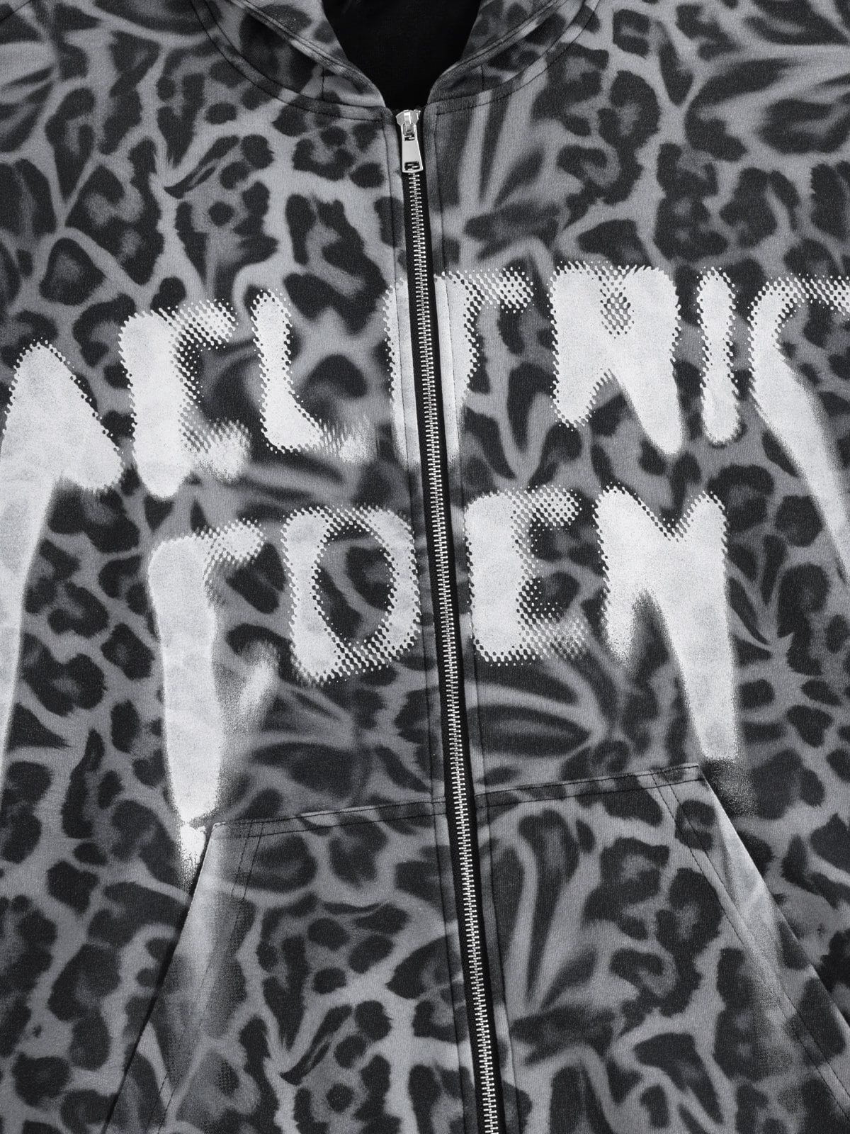 Aelfric Eden Leopard Graffiti Boxy Zip Up Hoodie