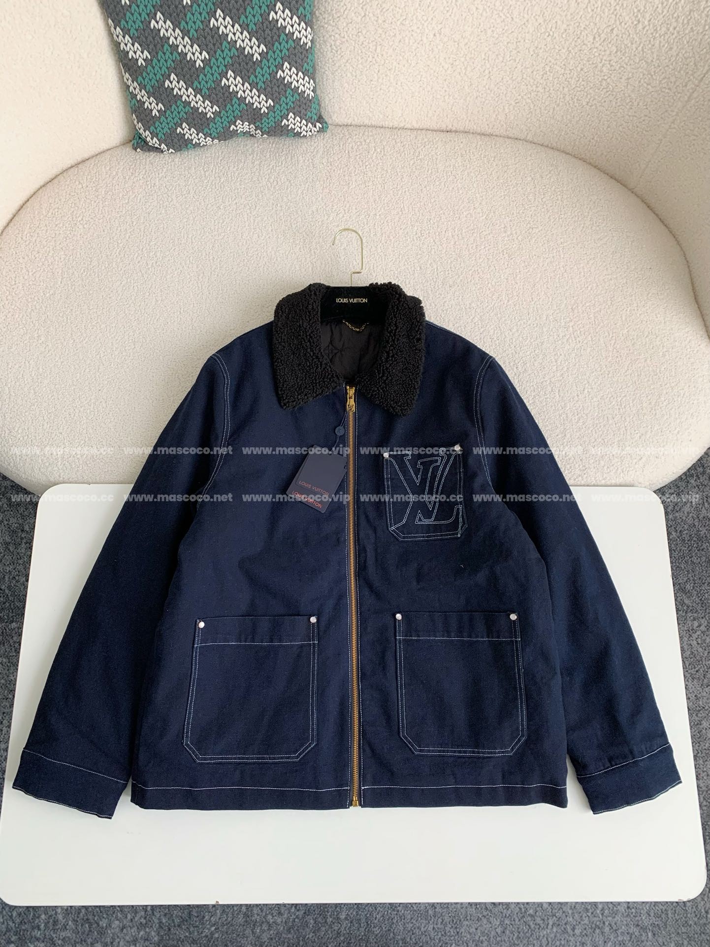 L X V SS25 Zippered open-and-closed spliced turn-down collar jacket