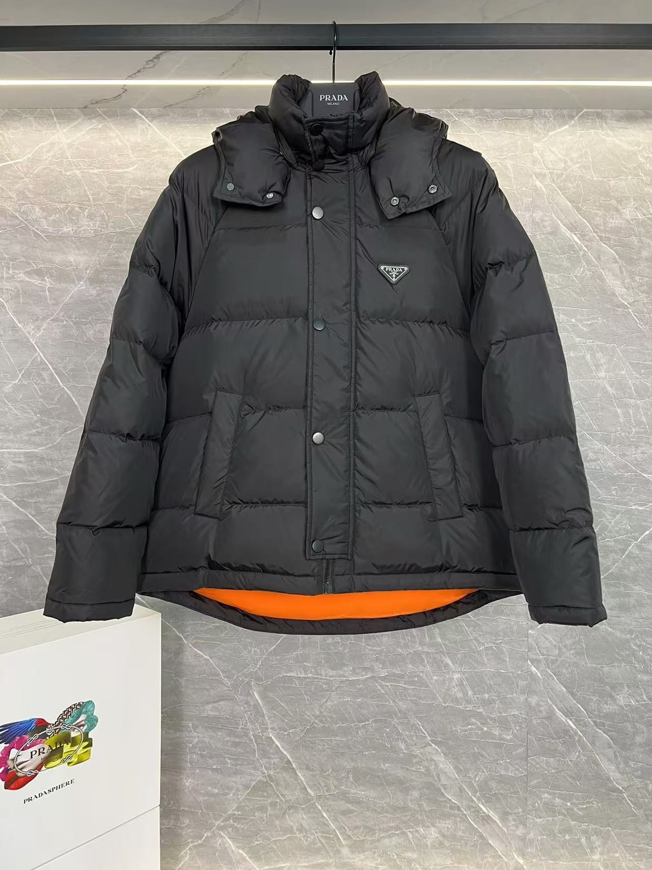 PRD RE-Nylon down jacket with detachable hood