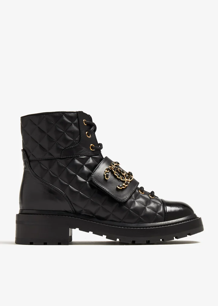CC QUILTED COMBAT BOOTS BLACK