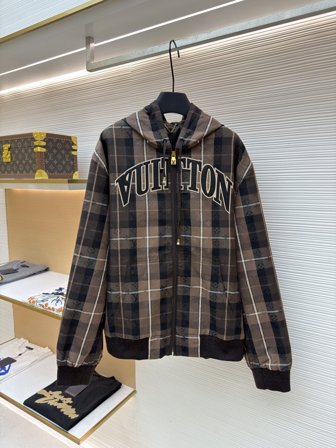 L X V Checkered hooded college-style jacket 2025