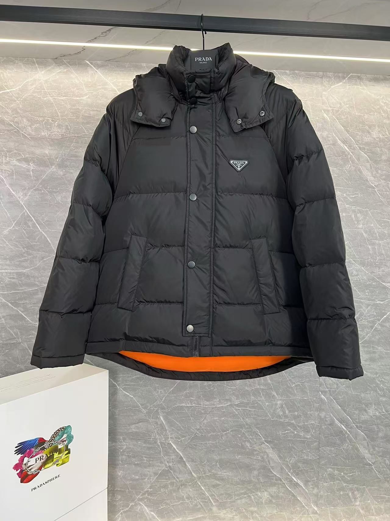 PRD RE-Nylon down jacket with detachable hood