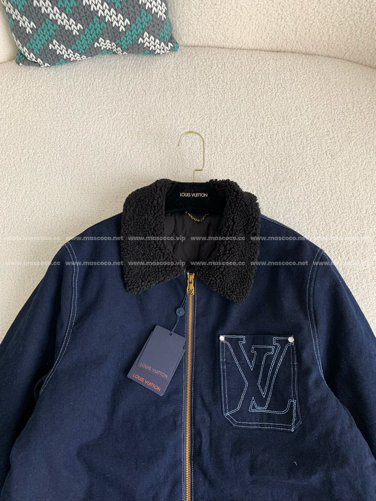 L X V SS25 Zippered open-and-closed spliced turn-down collar jacket