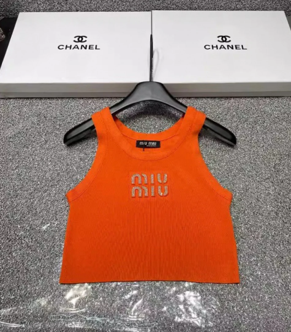 MIU MIU CROPPED SILVER LETTERS TOP