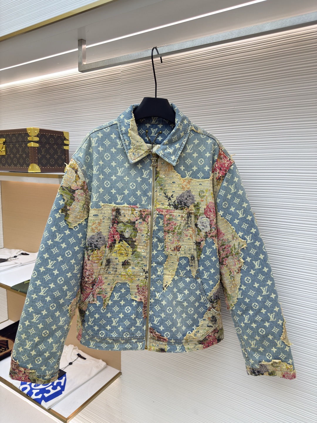 L X V  Handcrafted floral patchwork cotton-padded jacket