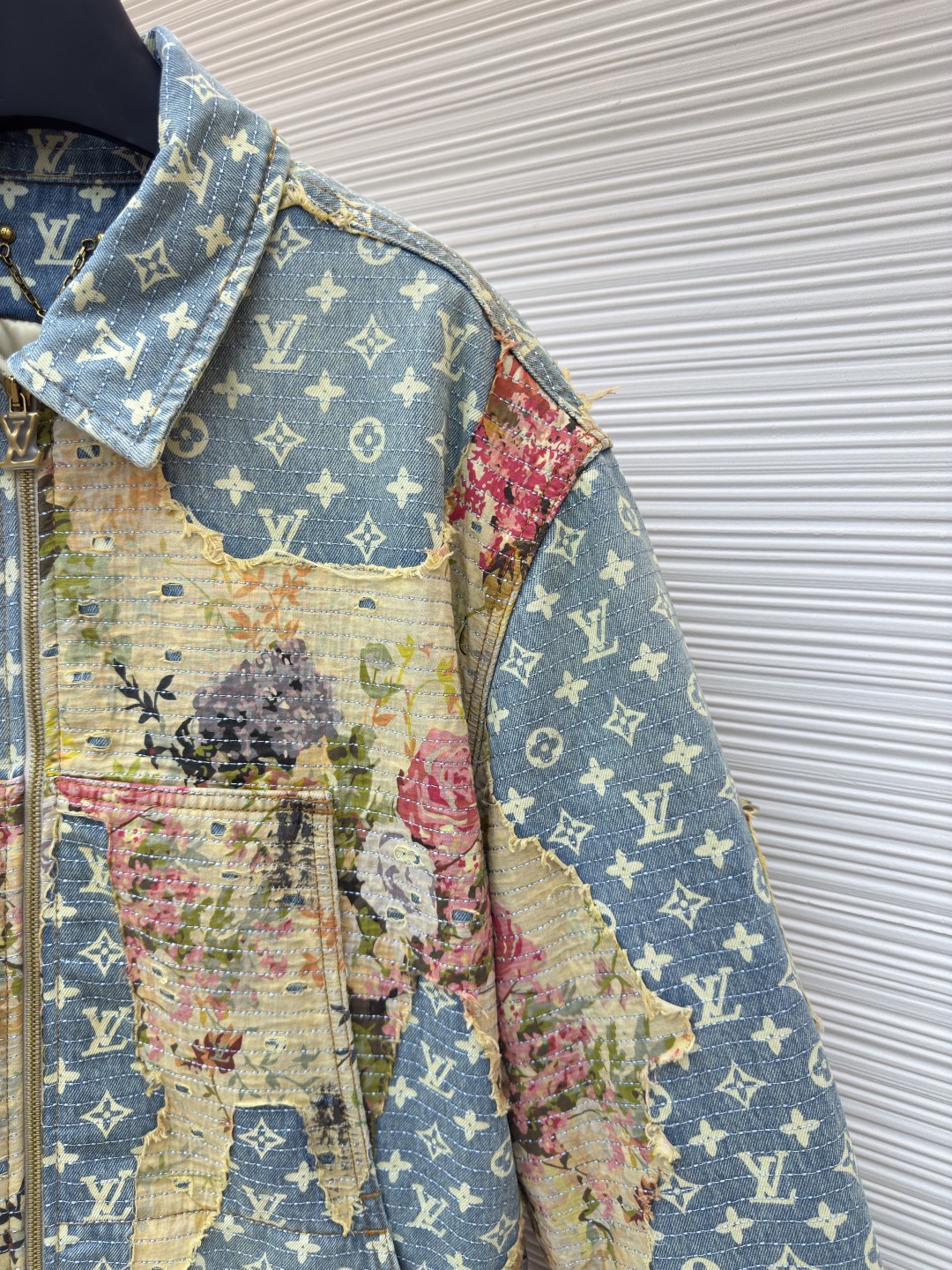 L X V  Handcrafted floral patchwork cotton-padded jacket