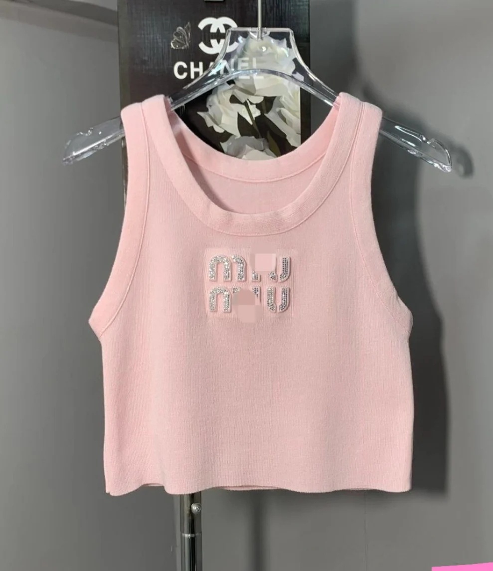 MIU MIU CROPPED SILVER LETTERS TOP