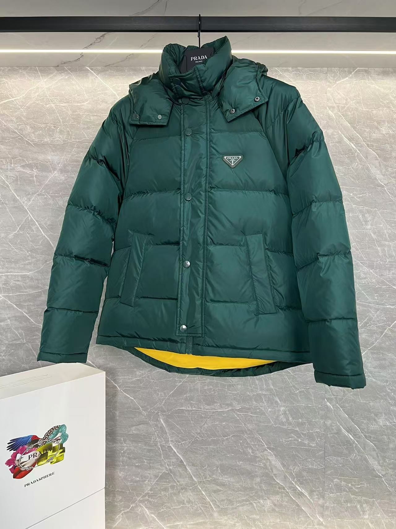 PRD RE-Nylon down jacket with detachable hood