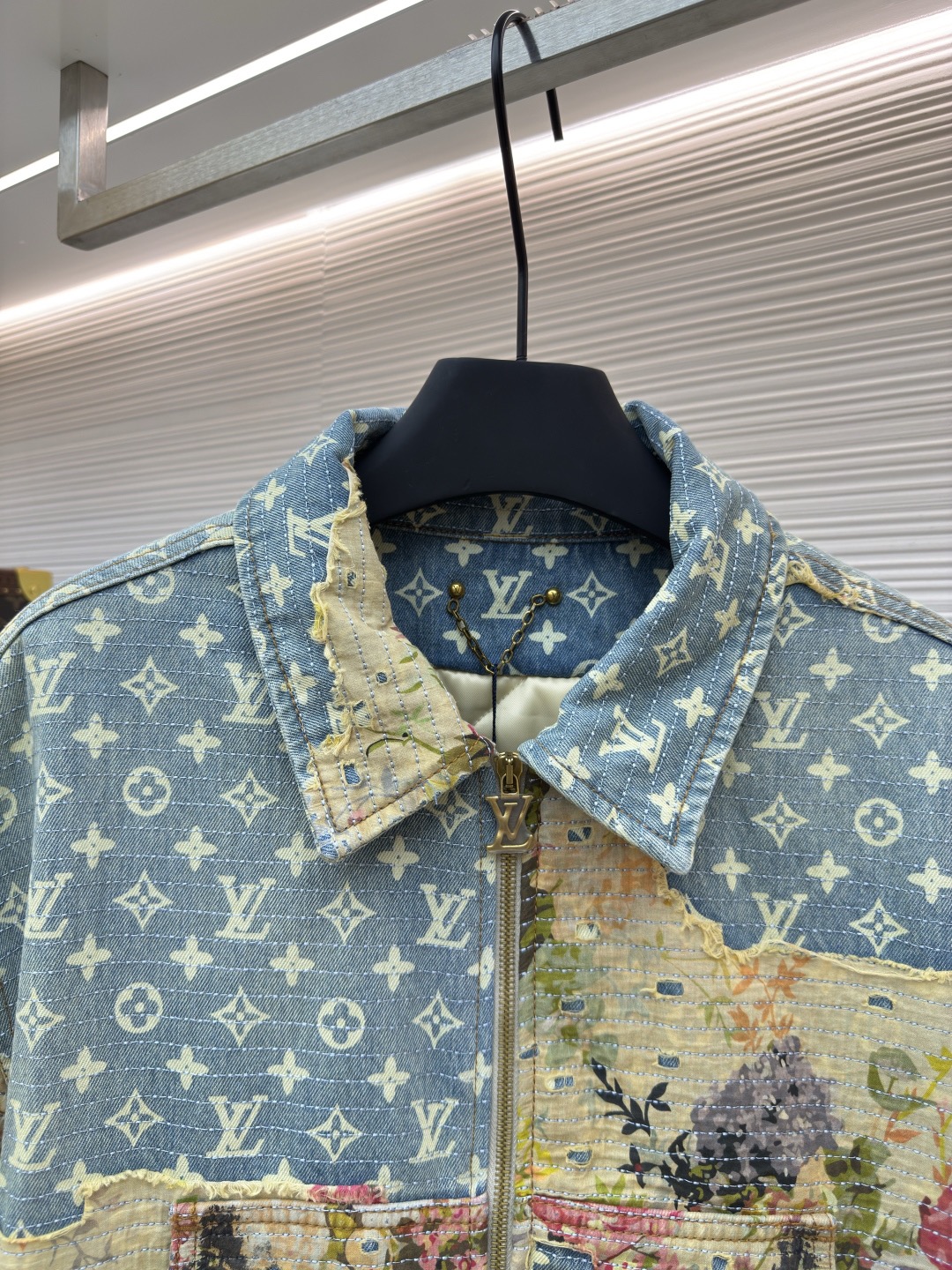 L X V  Handcrafted floral patchwork cotton-padded jacket