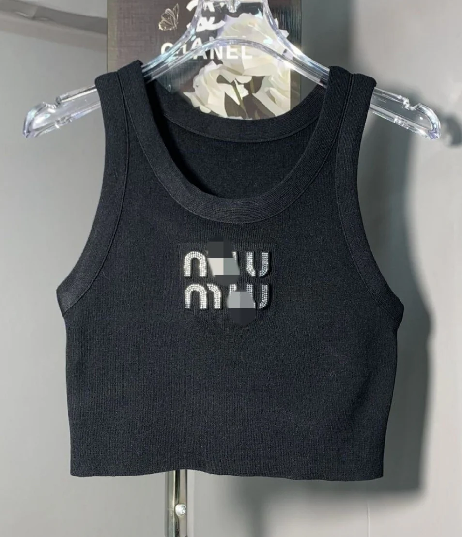 MIU MIU CROPPED SILVER LETTERS TOP
