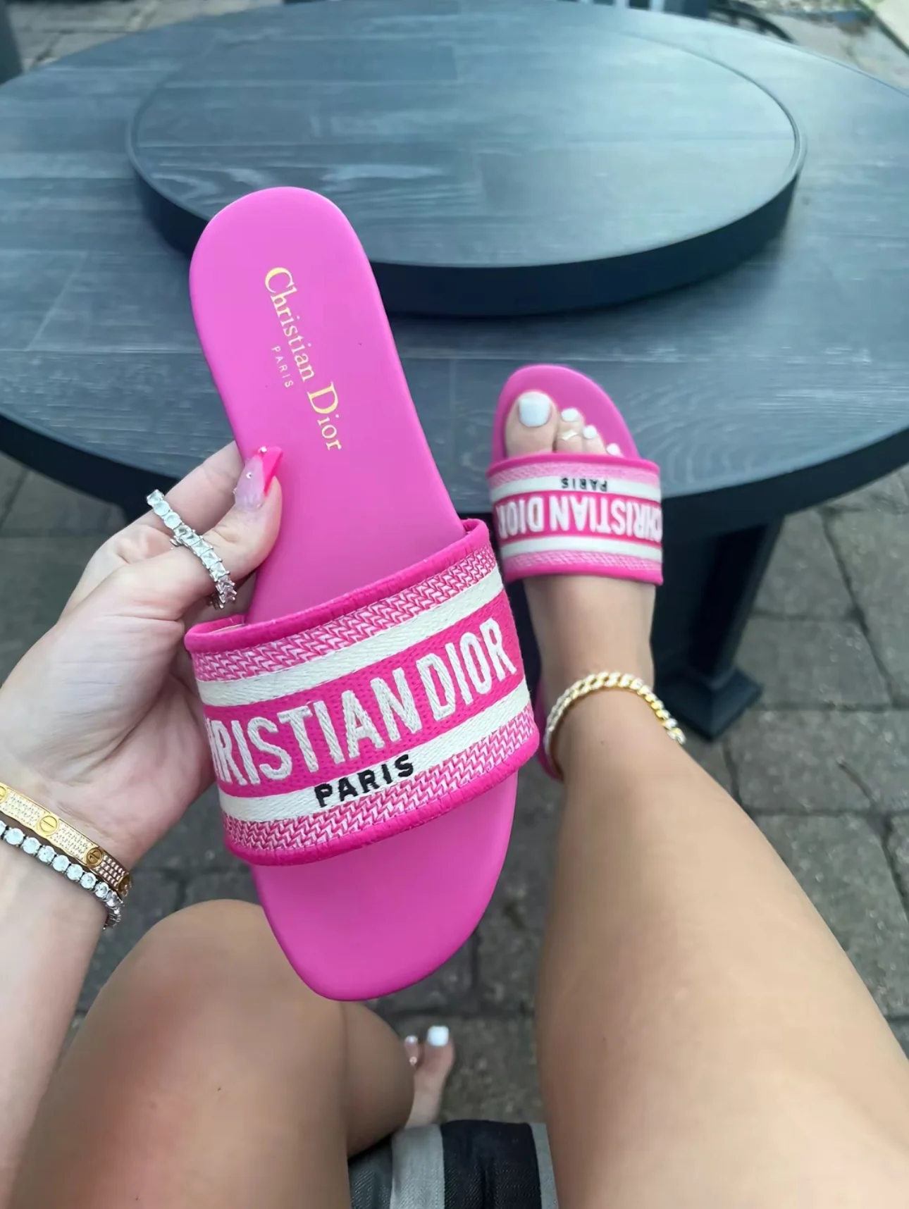 CD sandals neon pink