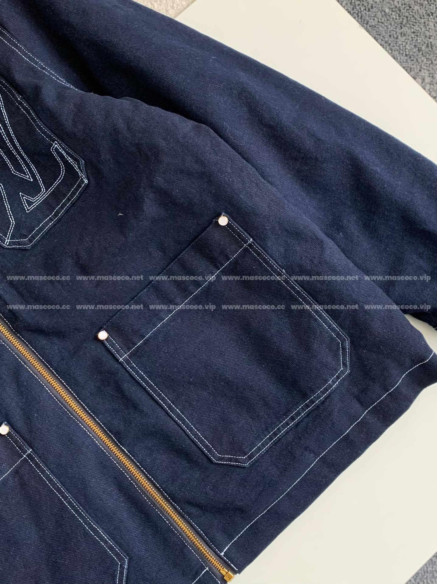 L X V SS25 Zippered open-and-closed spliced turn-down collar jacket