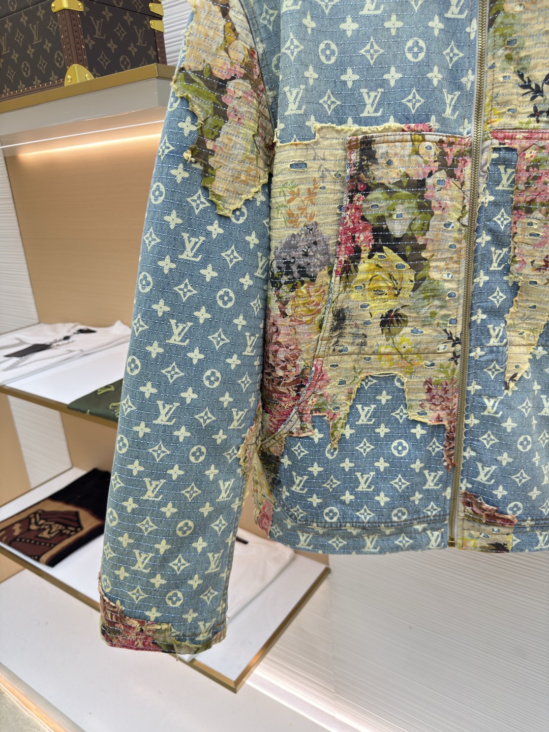 L X V  Handcrafted floral patchwork cotton-padded jacket