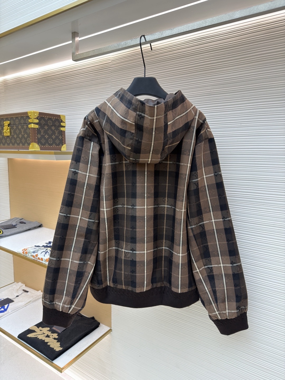 L X V Checkered hooded college-style jacket 2025