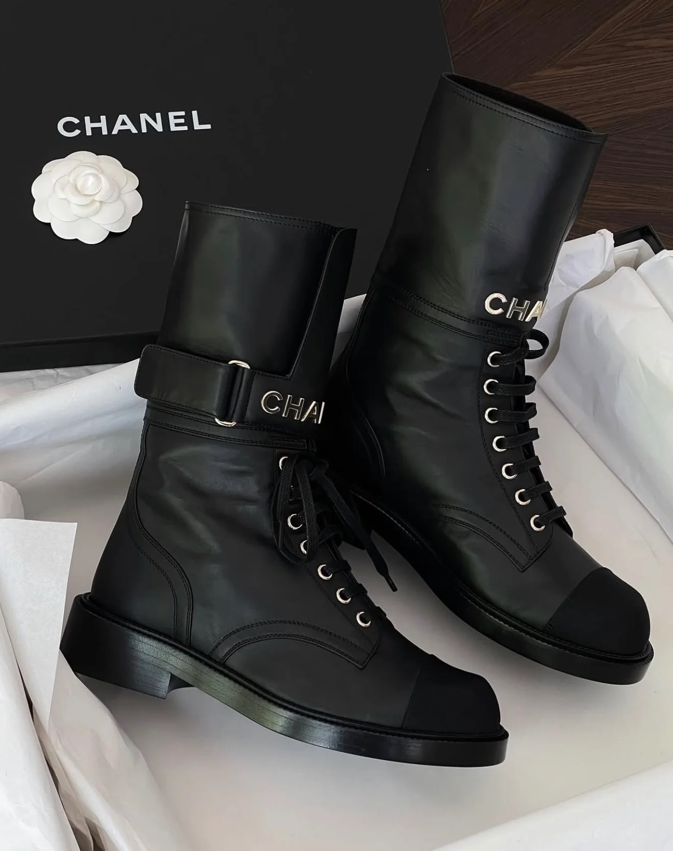 CC LACE UP BIKER BOOTS