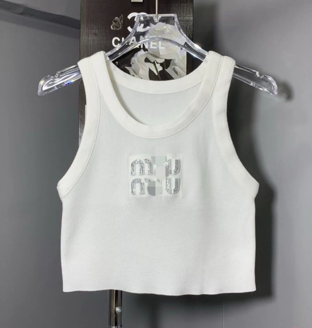 MIU MIU CROPPED SILVER LETTERS TOP