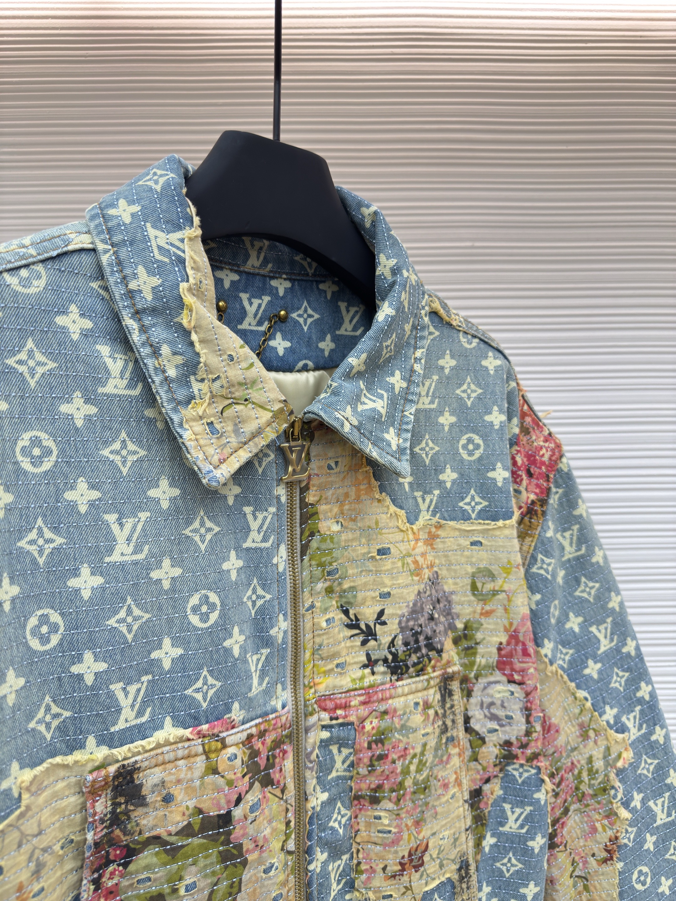 L X V  Handcrafted floral patchwork cotton-padded jacket