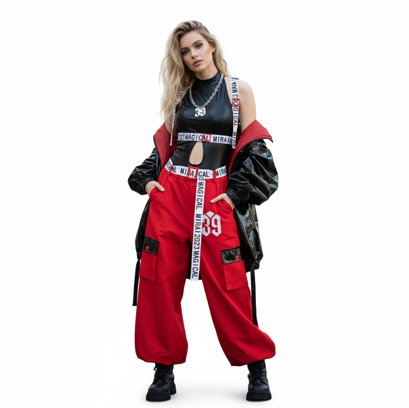 Cyberpunk Functional Style Purple-Black Color-Blocked Set Jacket + Shorts + Leggings Futuristic Tech-Inspired Streetwear