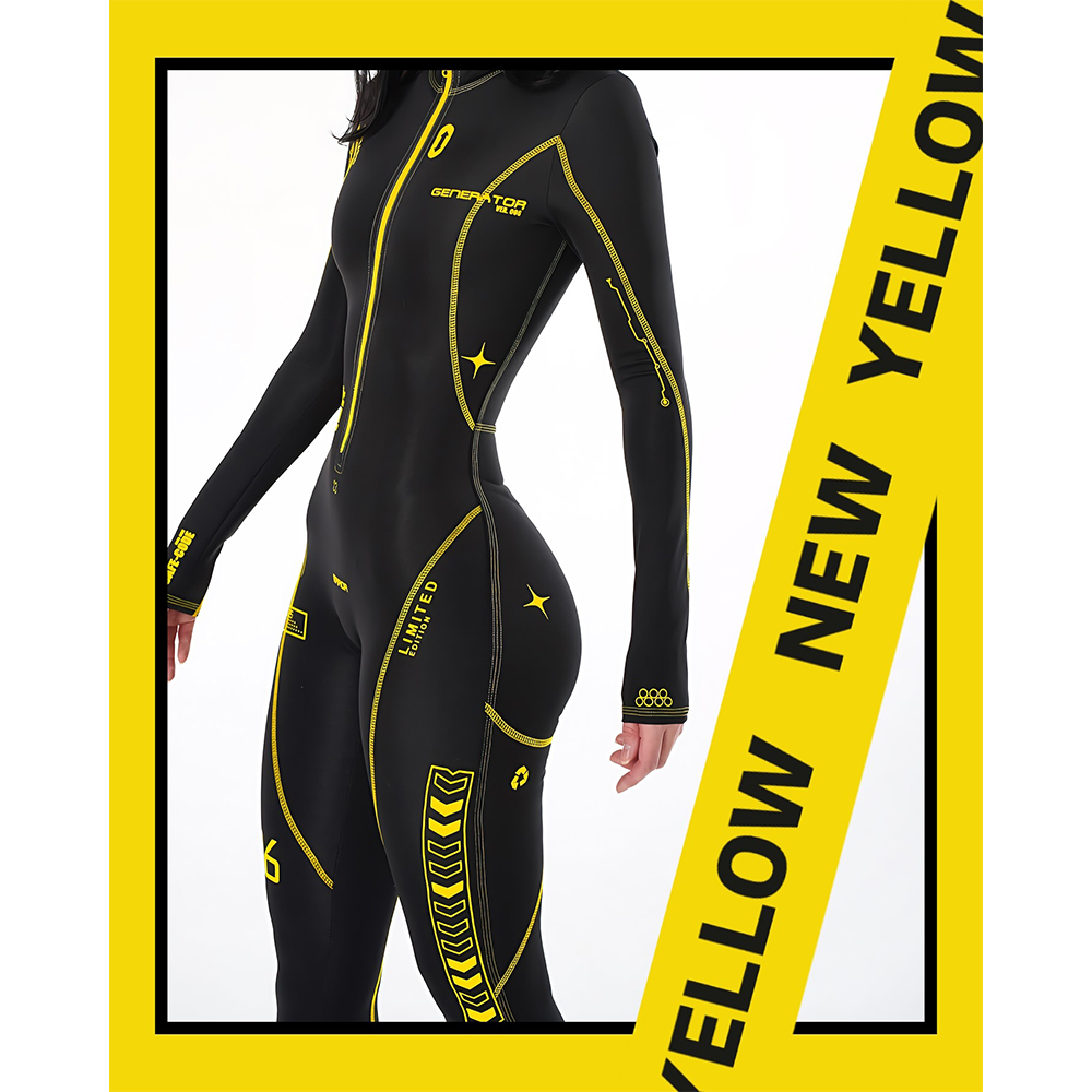 Stylish Yellow and Black Jumpsuit with Hoodie for All-Season Wear