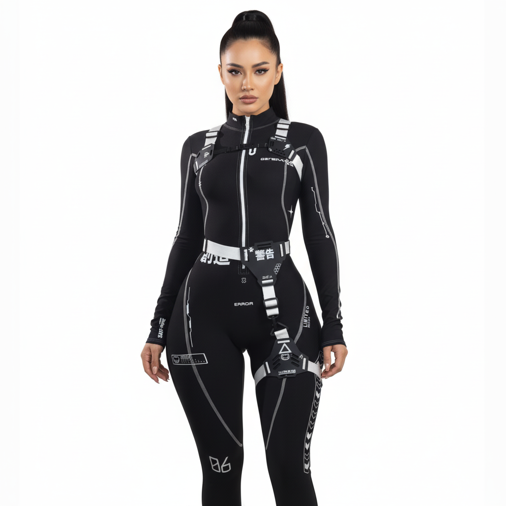 Cyberpunk Futuristic Mechanical Style Women's Sports Yoga Outfit Set