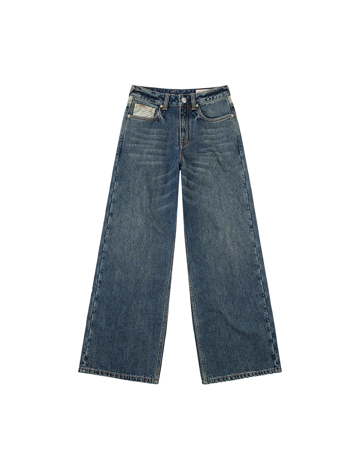 Brocade Pocket and Seagull Appliqué Straight Fit Denim Jeans