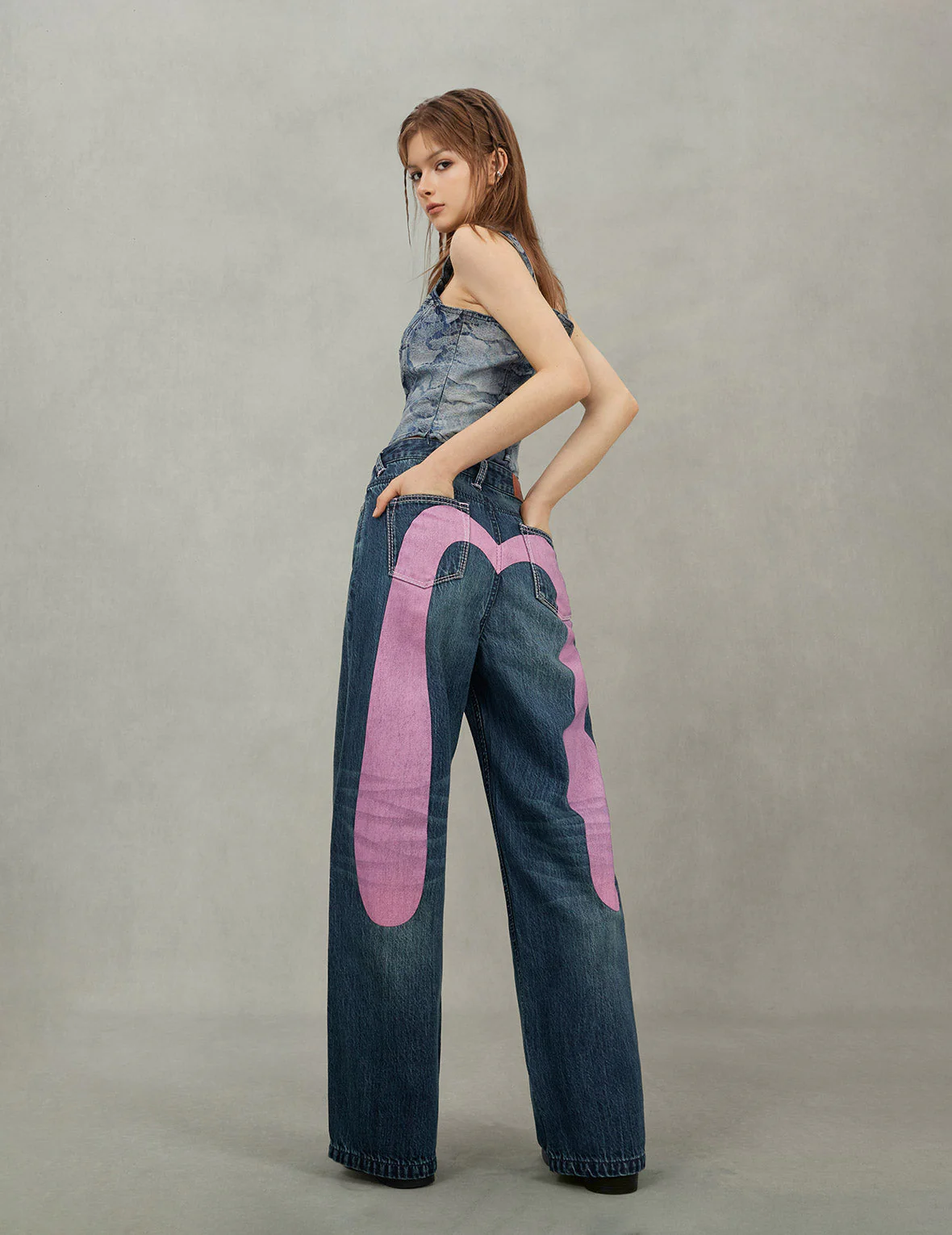 Daicock Print Straight Fit Washed Jeans