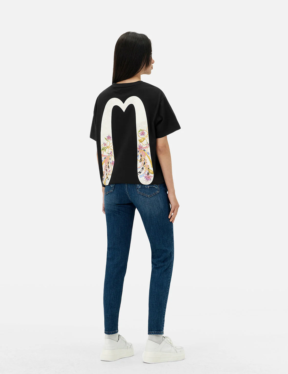 Seagull Appliqué Embroidery Skinny Jeans