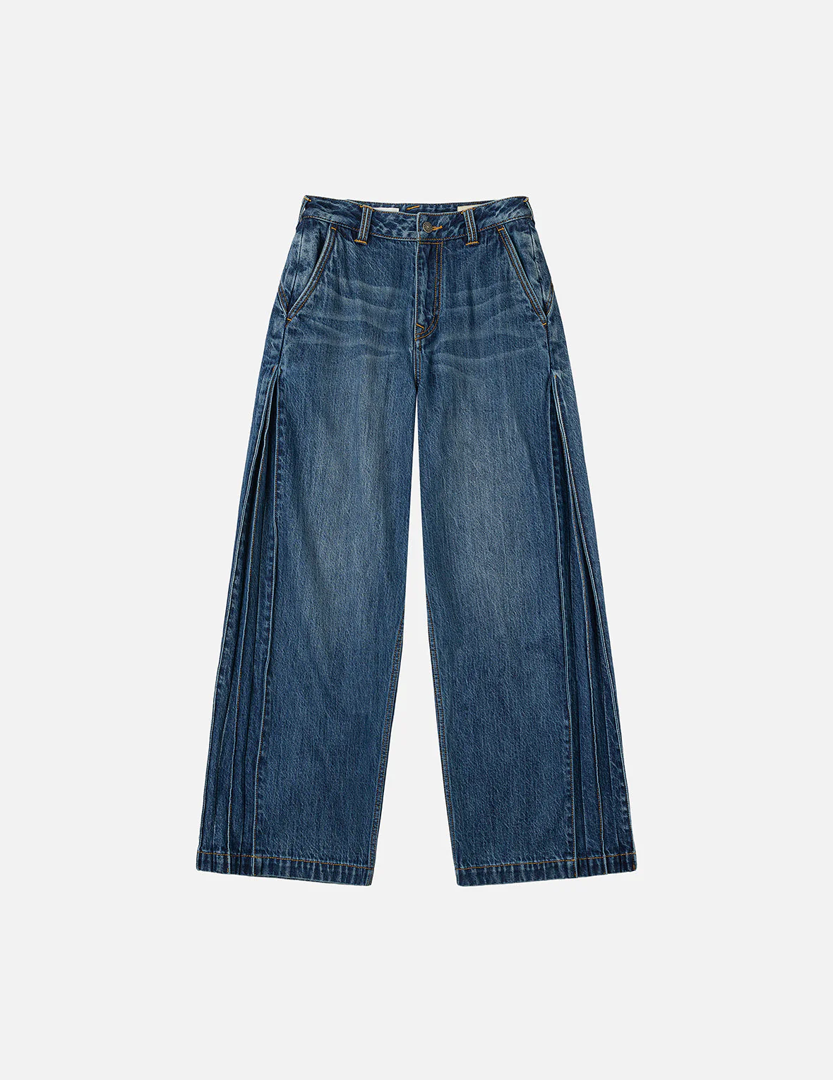 Seagull Embossed Fashion Fit Pleated Jeans