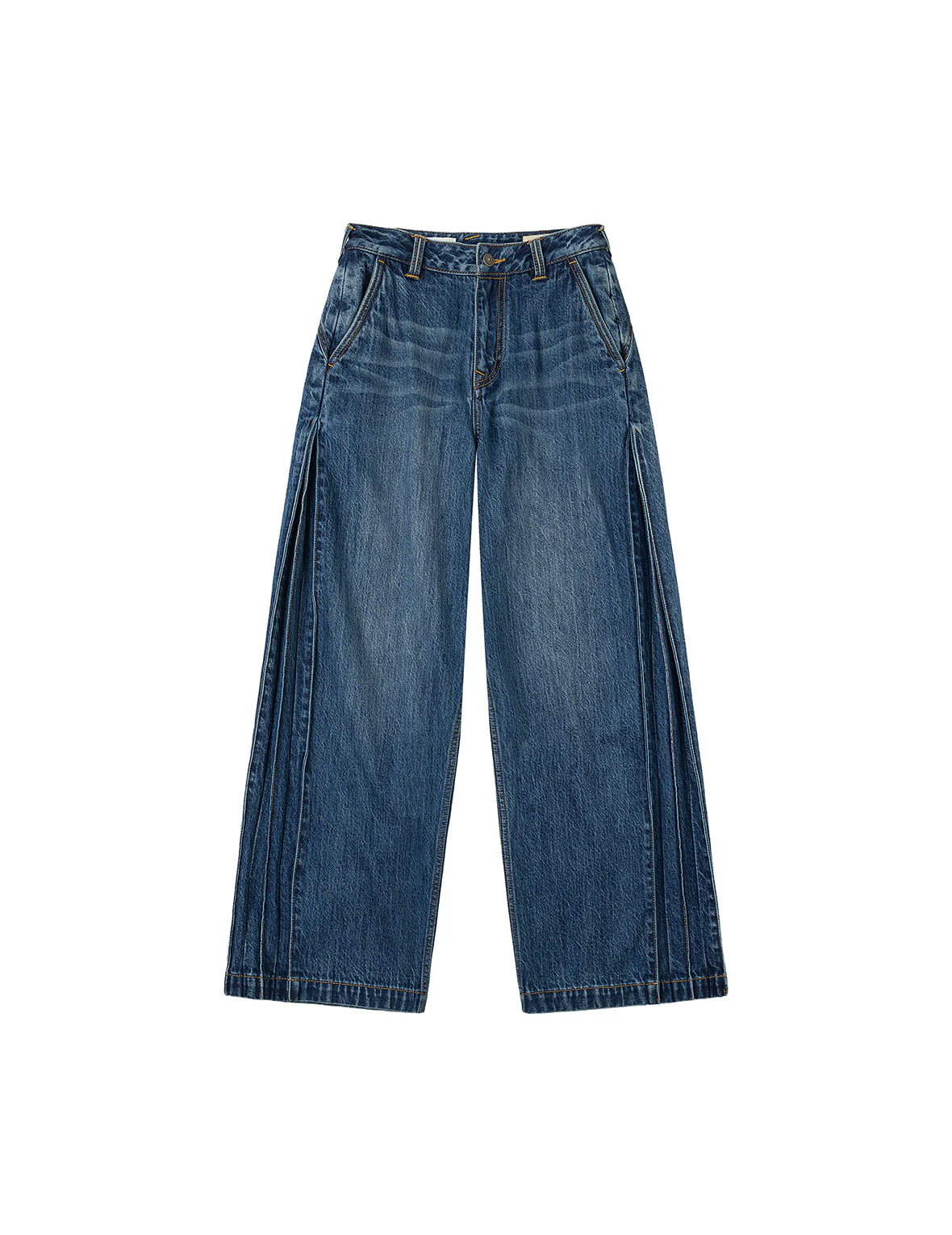 Seagull Embossed Fashion Fit Pleated Jeans