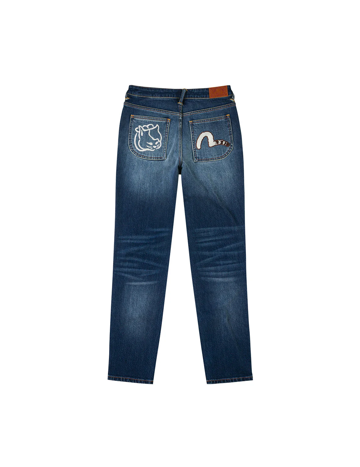 Hollow Fuzzy Cat and Seagull Embroidery Relax Fit Jeans