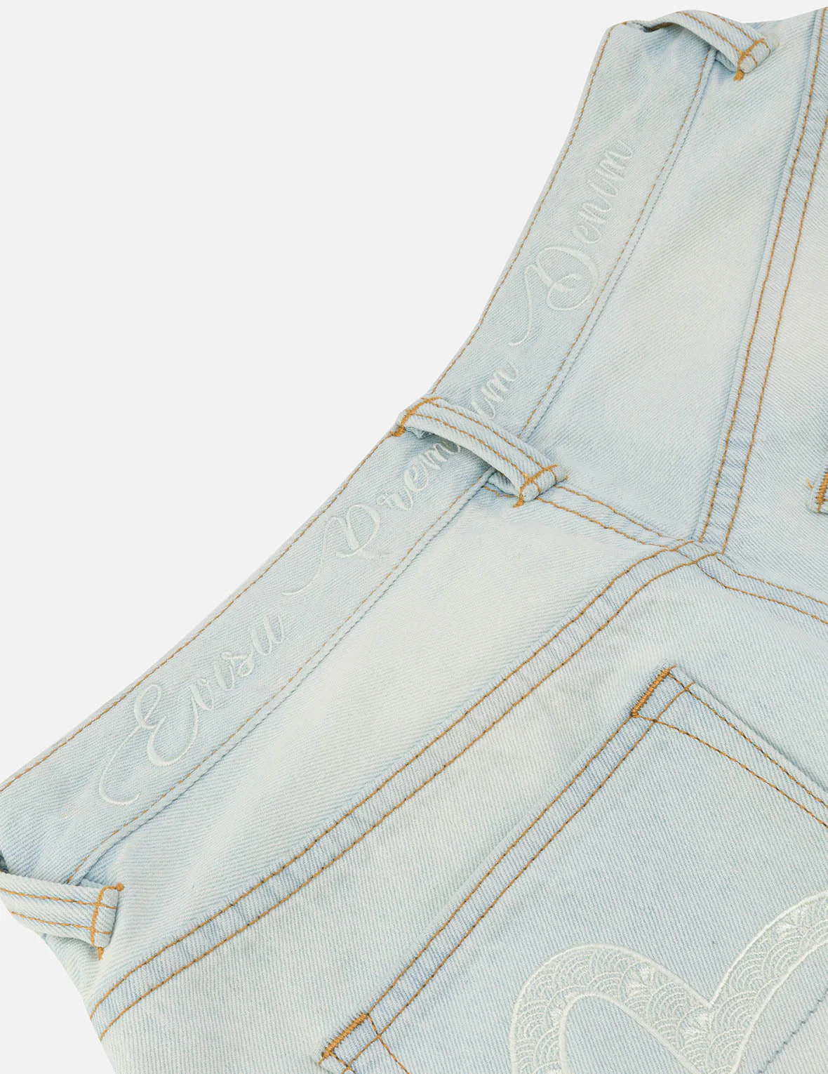 Seagull and Text Embroidery Baggy Jeans