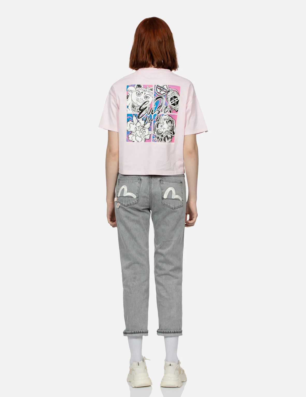 Seagull Print Boyfriend Jeans