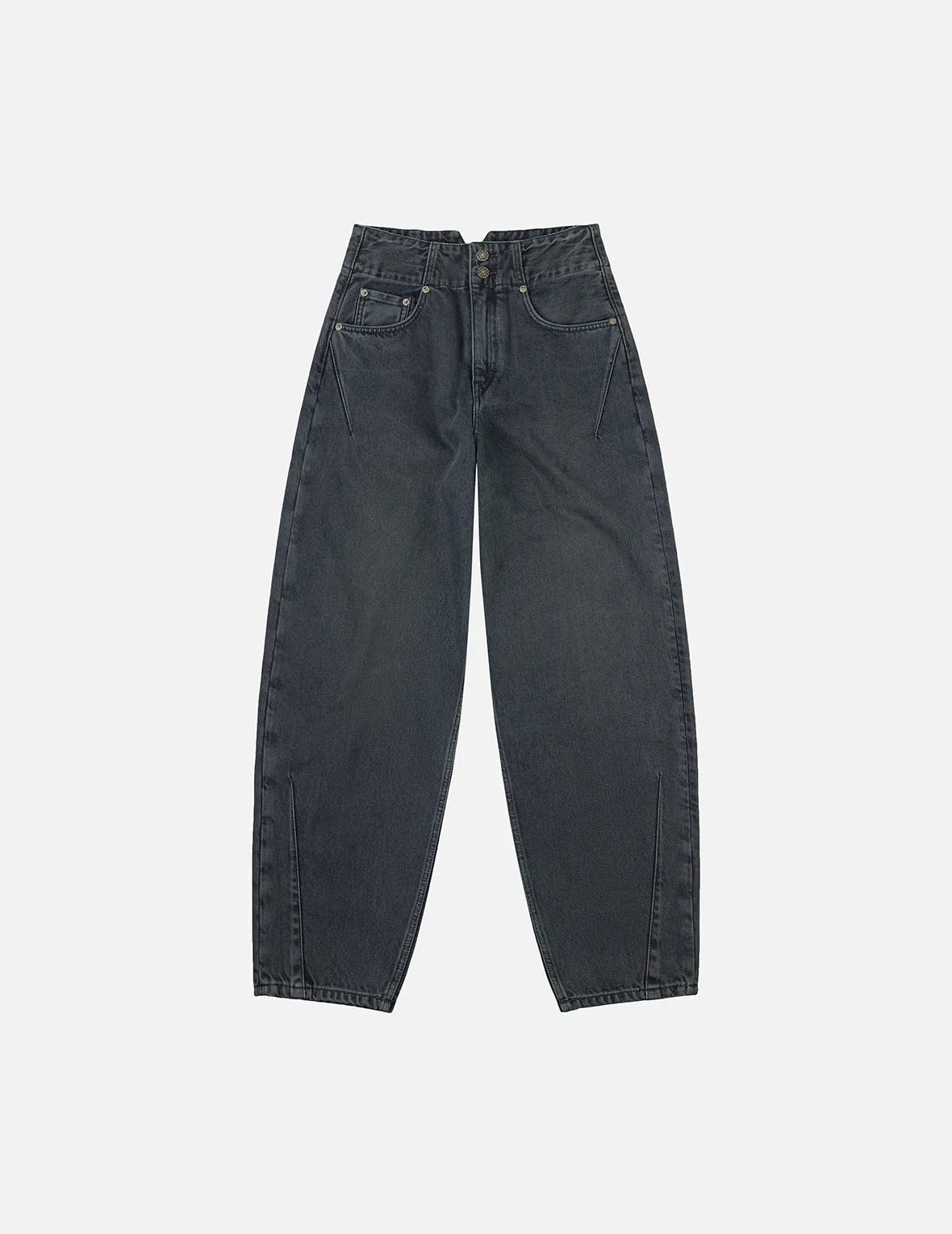 Distressed Kamon Appliqué Embroidery Balloon Fit Jeans