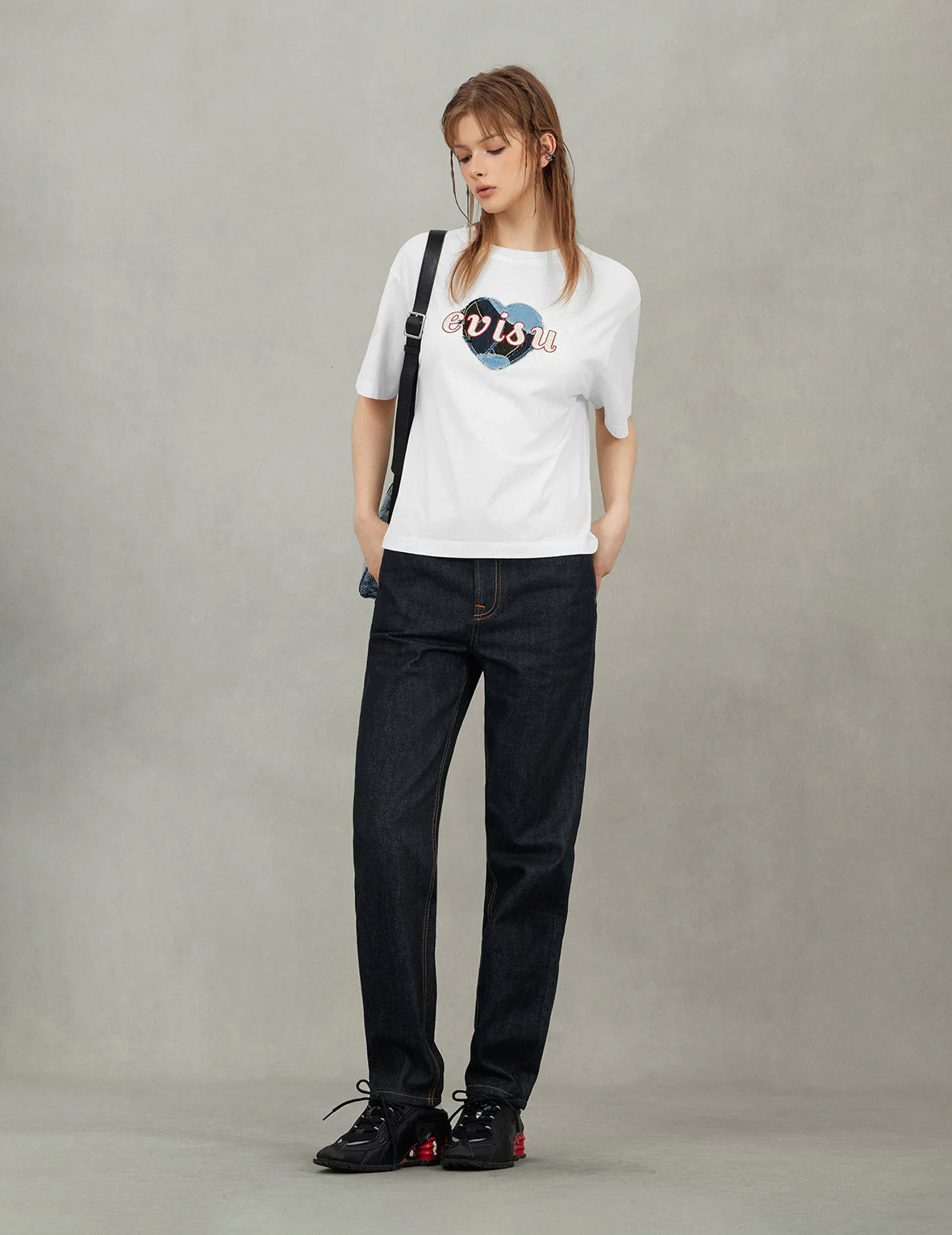 Seagull Embroidery with Metal Studs Relax Fit Jeans