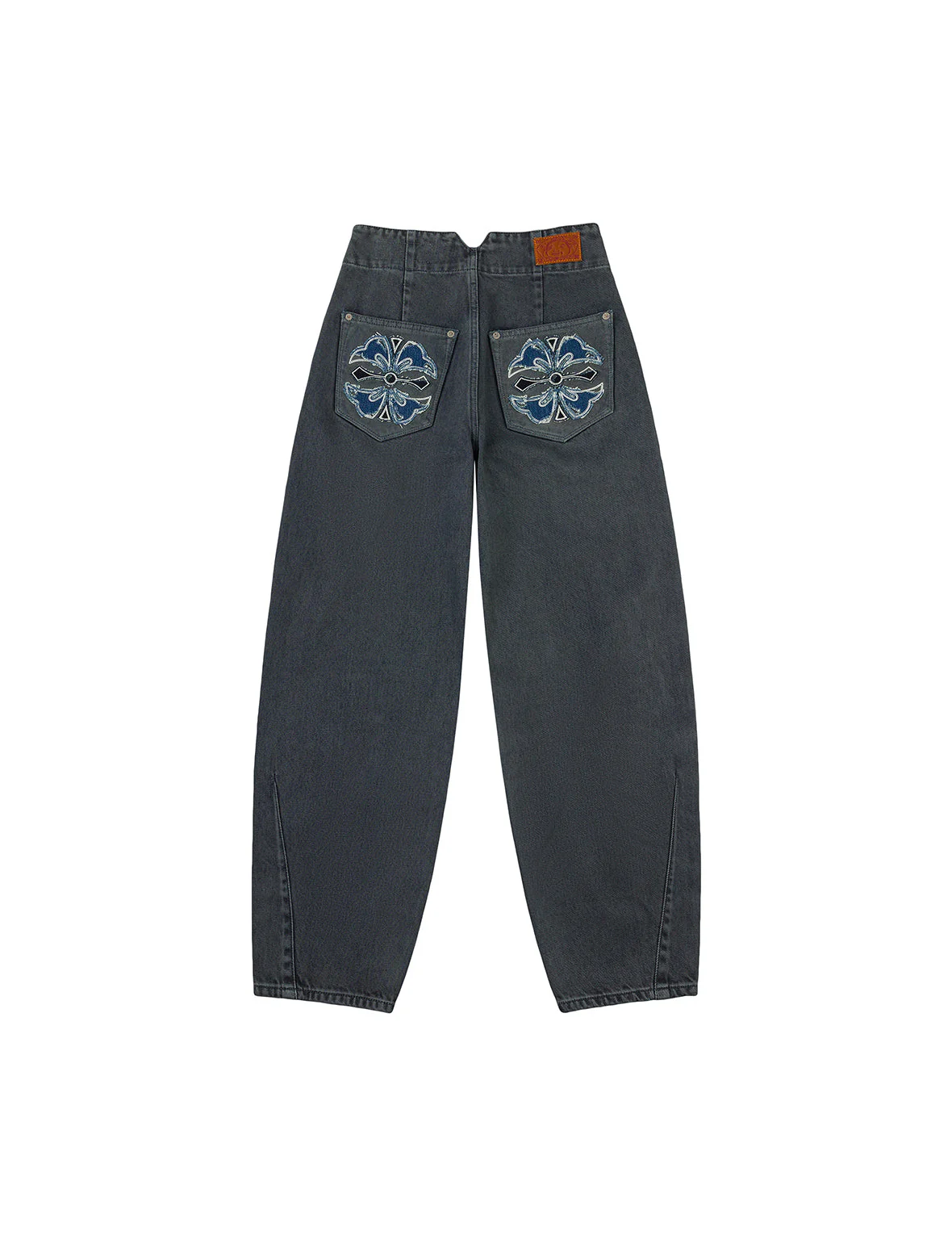 Distressed Kamon Appliqué Embroidery Balloon Fit Jeans