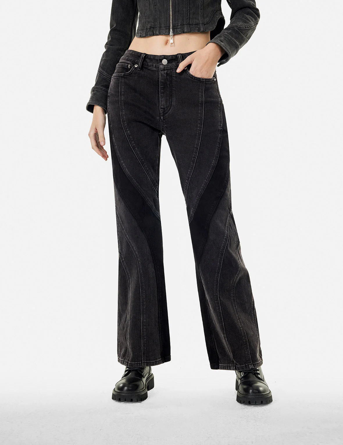 Cut-Line Fashion Fit Boot Cut Jeans
