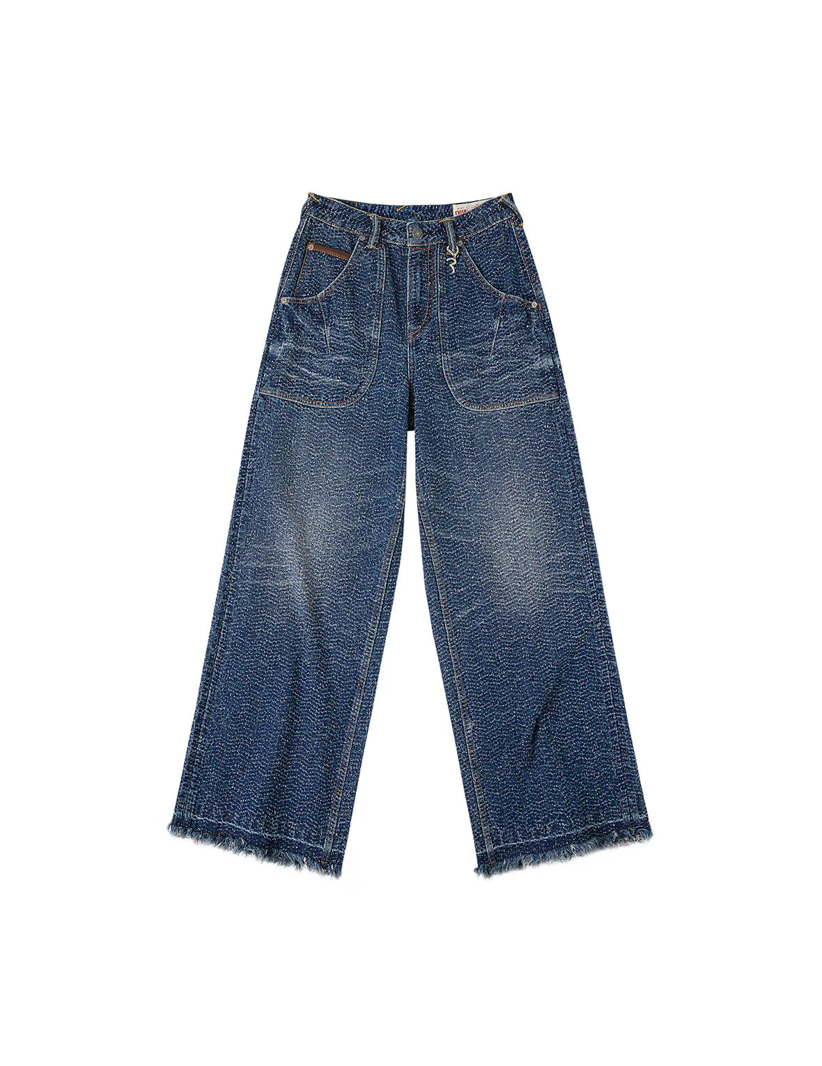 Washed and Distressed Straight Fit Denim