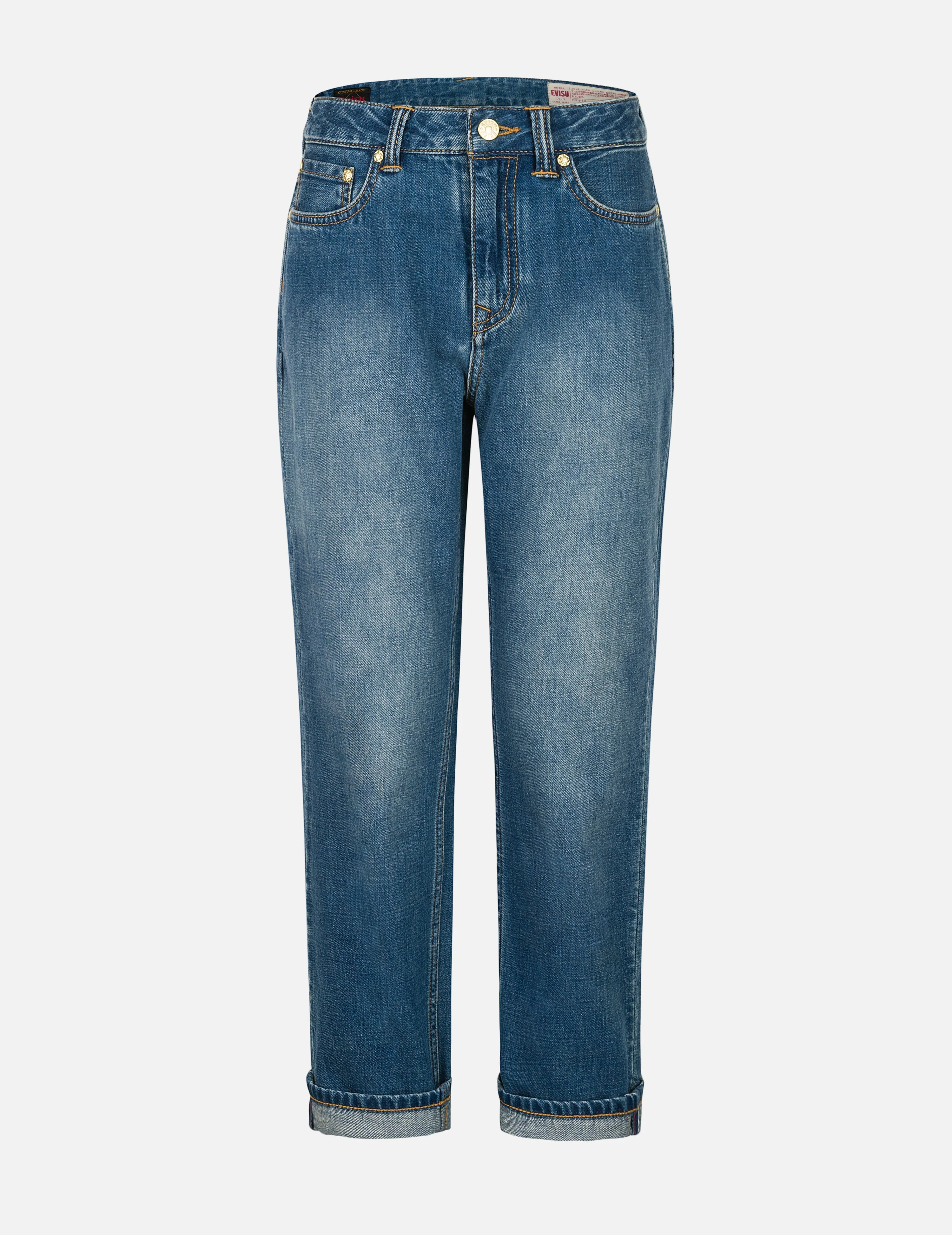 Rhinestone Logo and Seagull Print Boyfriend Jeans