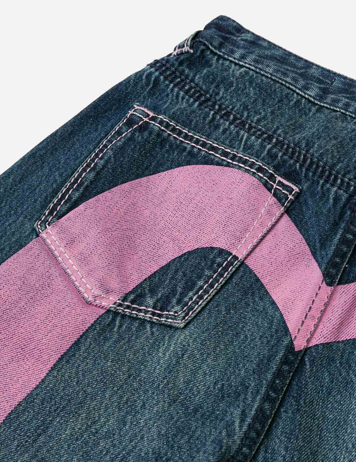 Daicock Print Straight Fit Washed Jeans