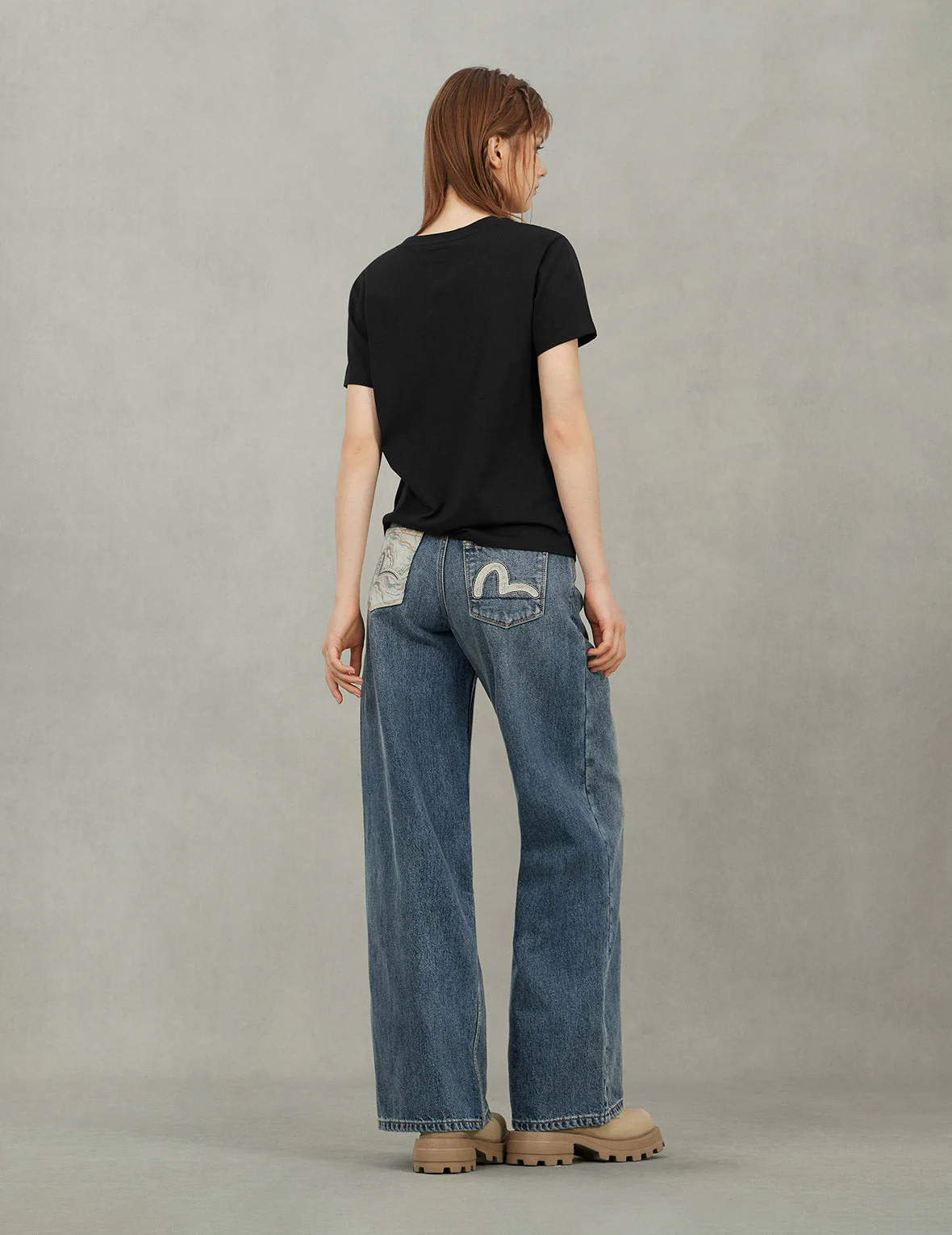 Brocade Pocket and Seagull Appliqué Straight Fit Denim Jeans