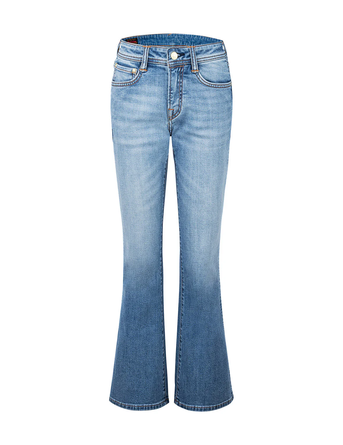 Washed Seagull and Totem Embroidery Bootcut Jeans