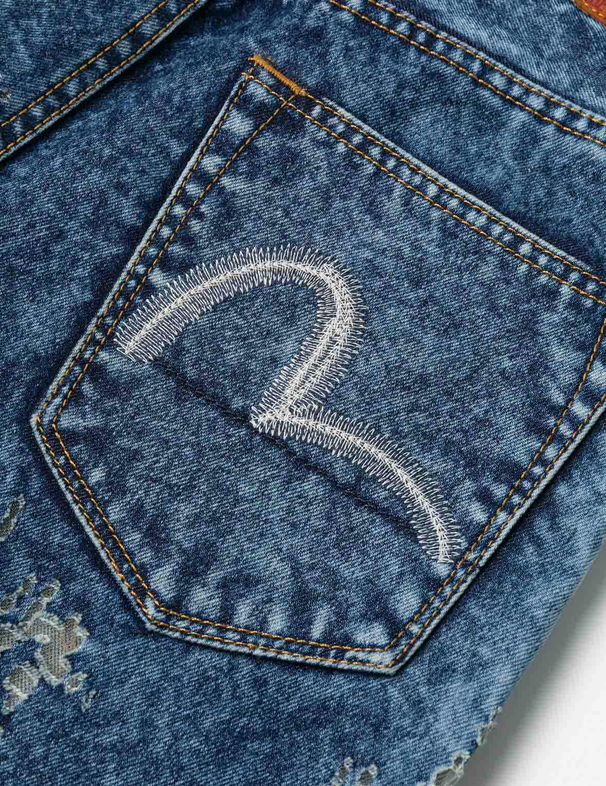 Seagull Embroidery Fashion Fit Burn-Out Fashion Fit Jeans