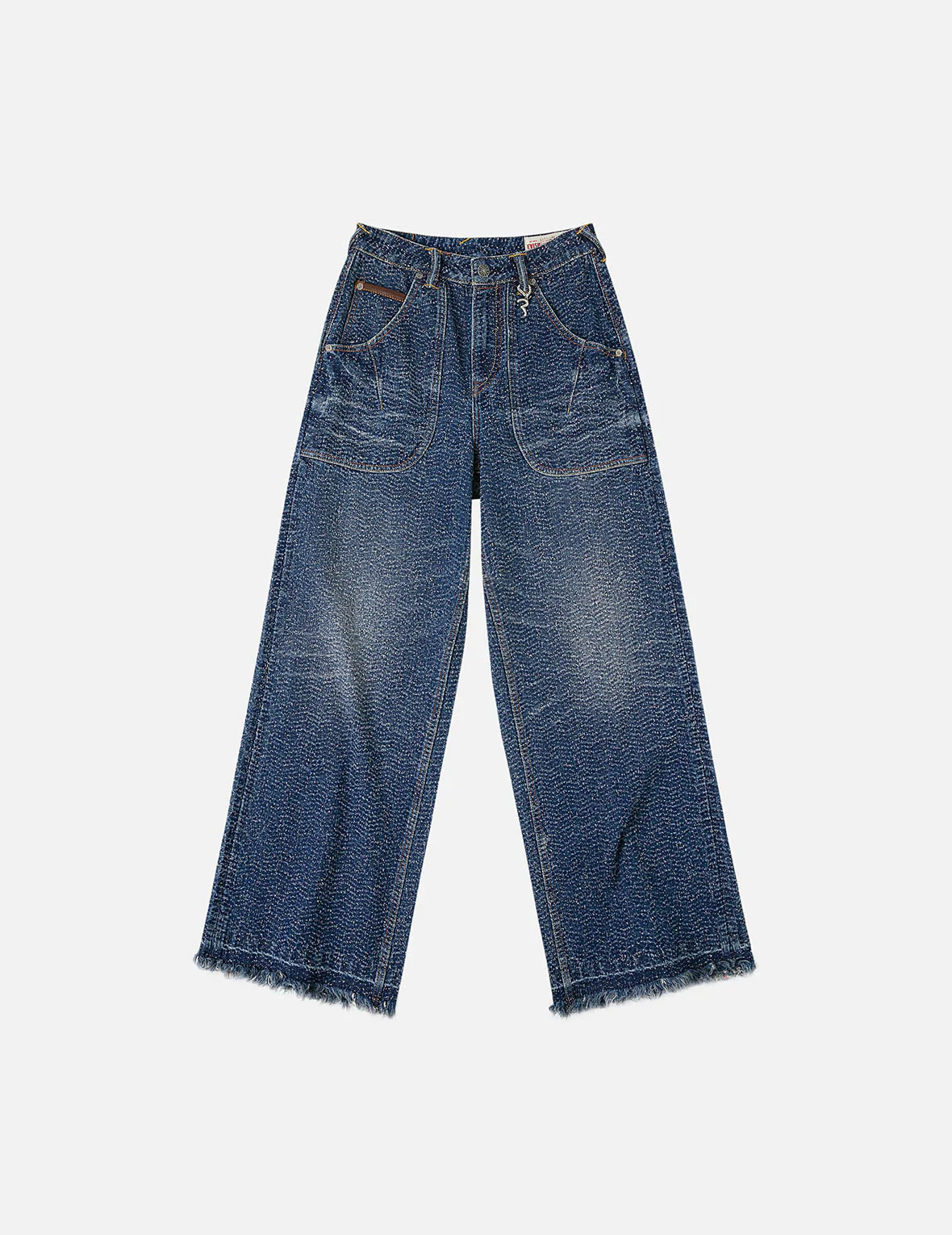 Washed and Distressed Straight Fit Denim