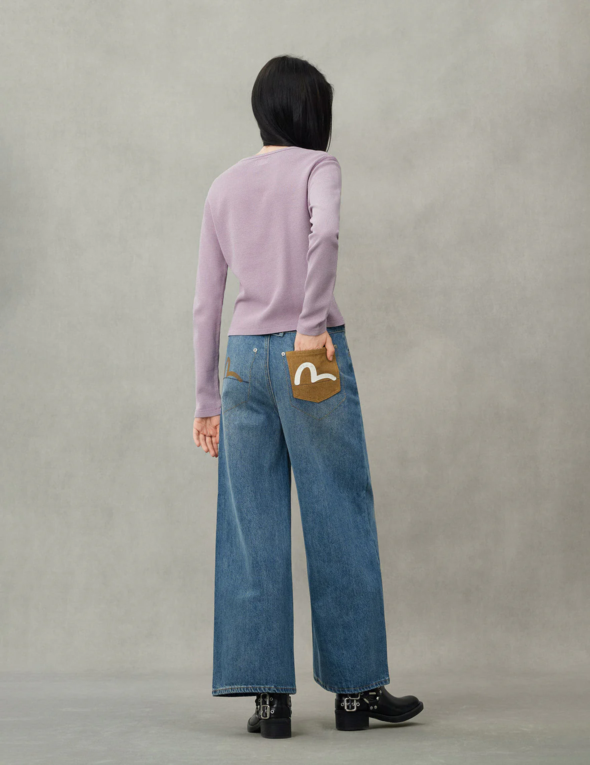 Seagull Print Wide-Leg Jeans