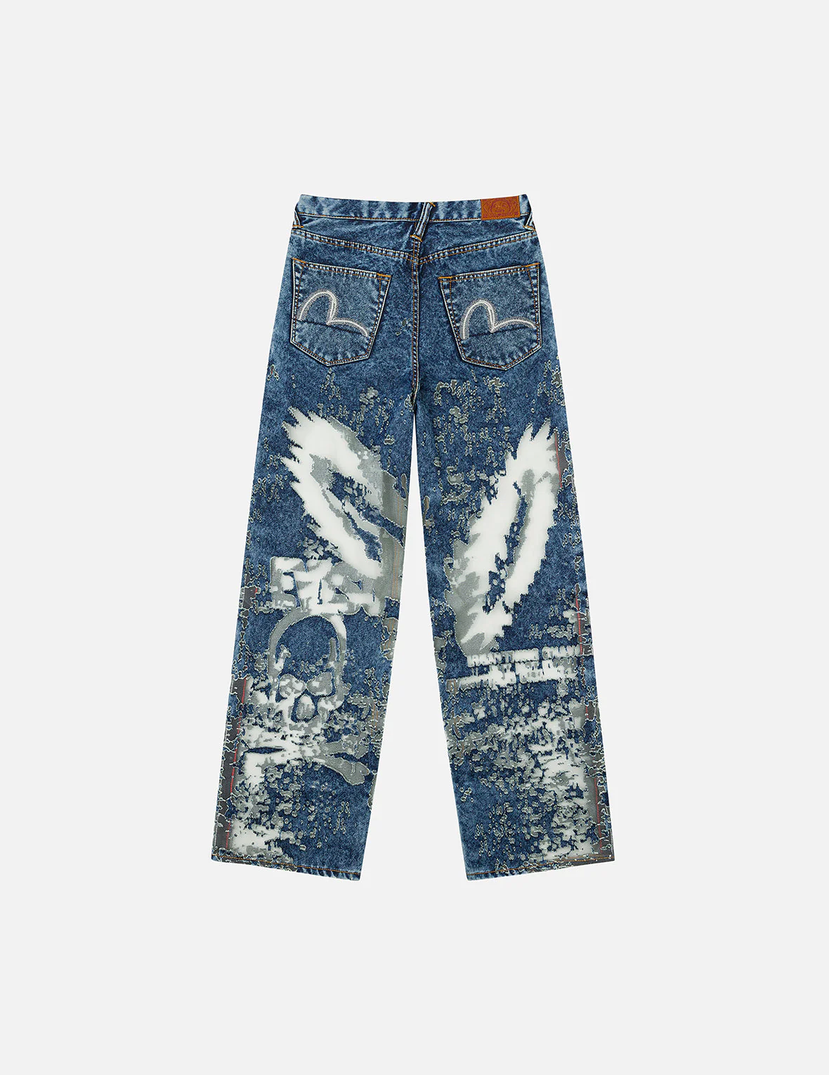 Seagull Embroidery Fashion Fit Burn-Out Fashion Fit Jeans