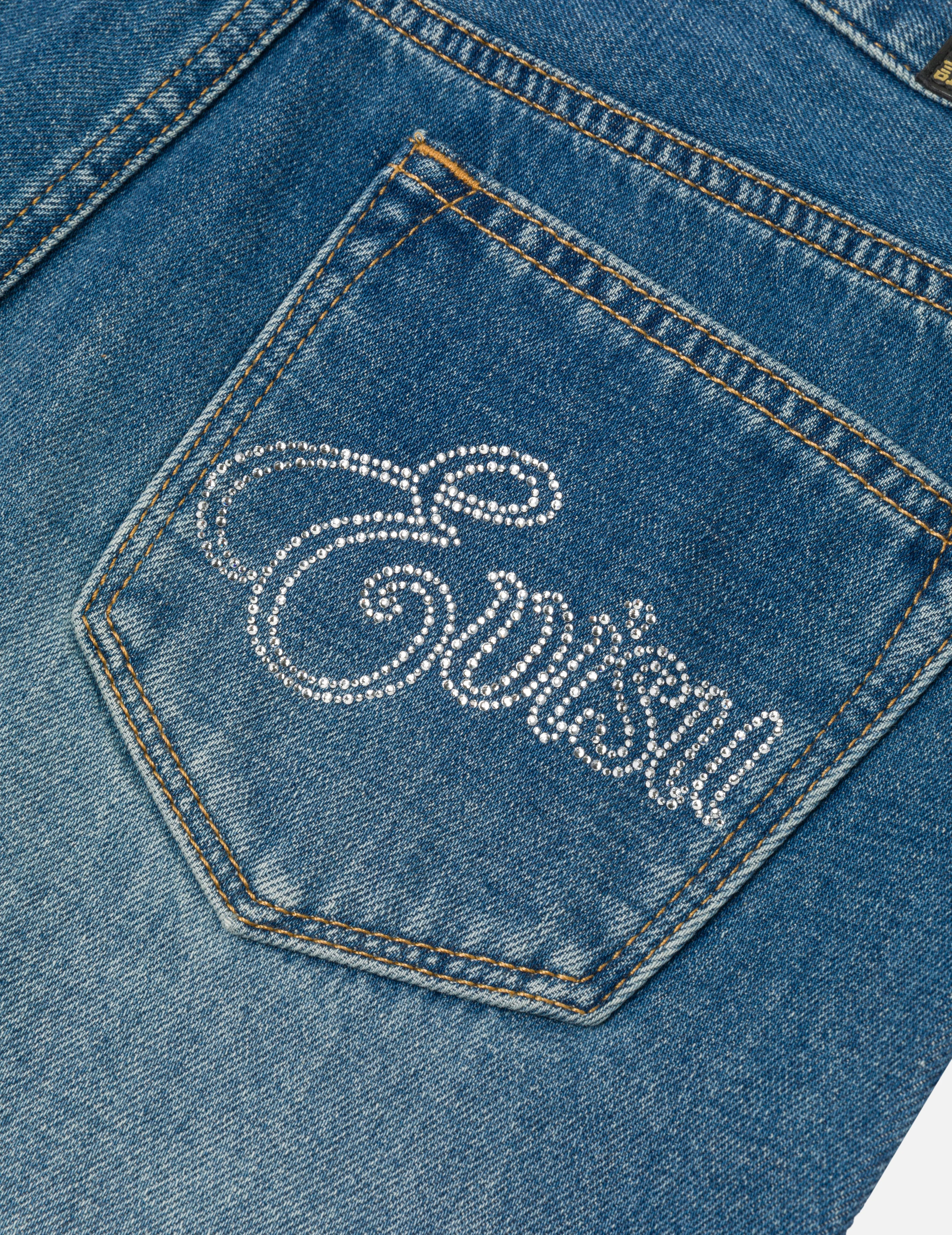 Rhinestone Logo and Seagull Print Boyfriend Jeans