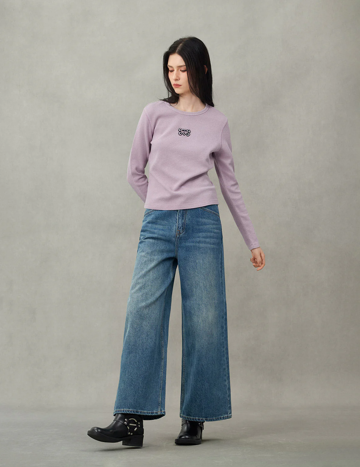 Seagull Print Wide-Leg Jeans