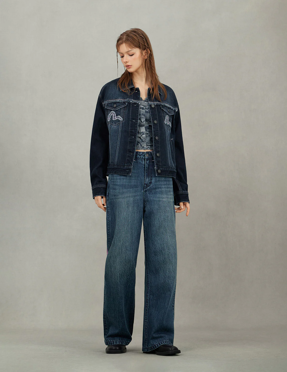 Daicock Print Straight Fit Washed Jeans