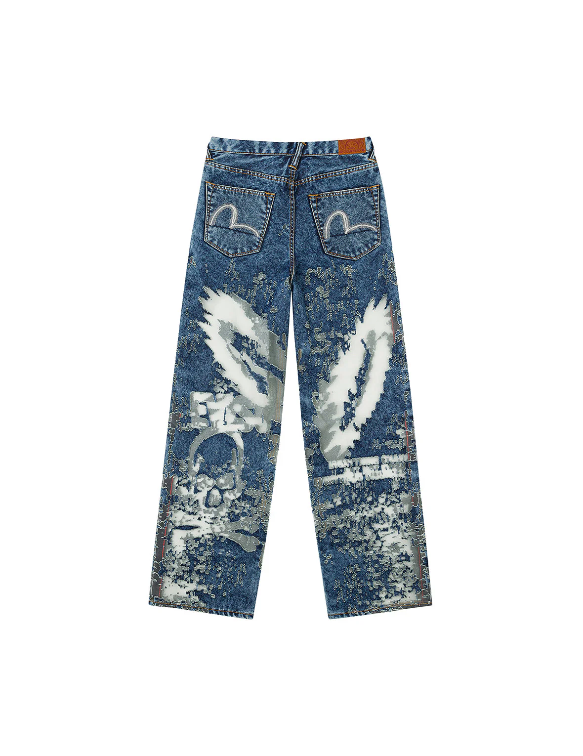 Seagull Embroidery Fashion Fit Burn-Out Fashion Fit Jeans